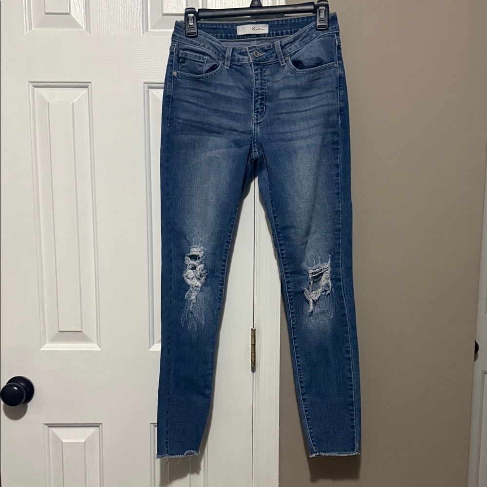 KanCan Distressed Skinny Jeans Raw Hem Medium Wash Women’s Sz 7/27 - Picture 1 of 12